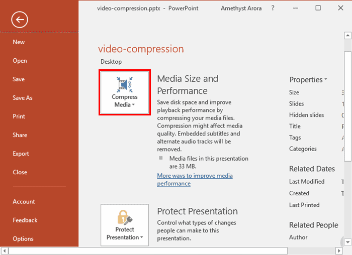 compression setting for powerpoint for mac export